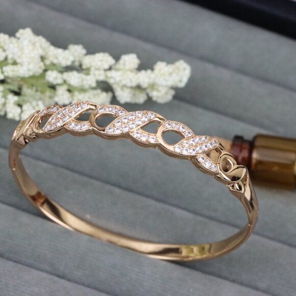 Rose Gold Bangle with Infinity Design and Sparkling Stones, XPBL0456 - Picture 1 of 12